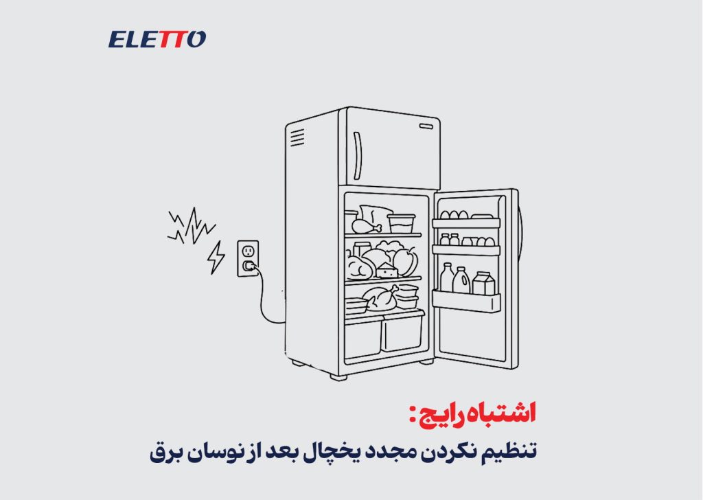 تنظیم نکردن مجدد یخچال بعد از نوسان برق